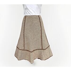 Vintage Style Loft Brown Silk/Wool Herringbone Tulip Skirt Size 4 Petite Fringe